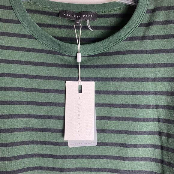 New Endless Rose Striped Green and Black Shoulder Padded Top M - Picture 6 of 12